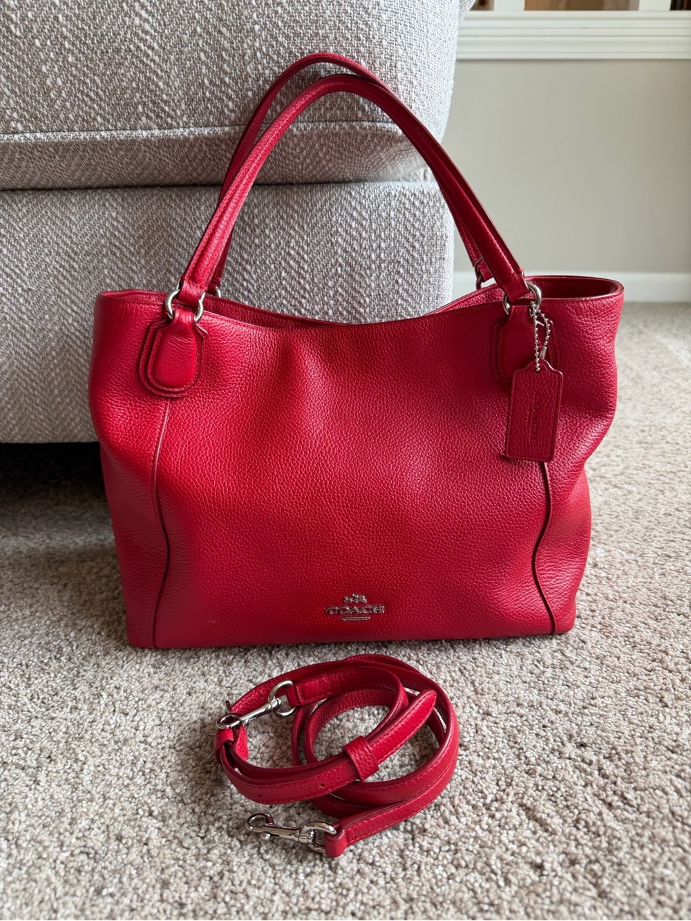 Coach Edie 28 Polished Pebble Leather Bag – Red | 35983
